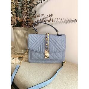 ALDO Denim Like Quilted Crossbody Bag Purse Gold Lock Structured Satchel Chic